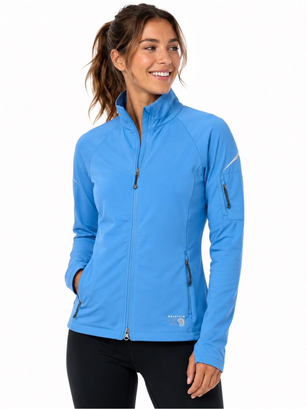 Mountain Hardwear Women's M Blue Stretch Softshell Running‎ Jacket Full Zip